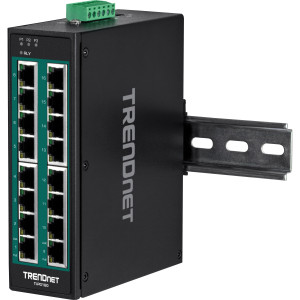 TRENDnet TI-PG160 16-Port Ethernet Switch, 16 Gigabit PoE+ ports, 32 Gbps switching capacity, DIN-rail/wall mount, IP30